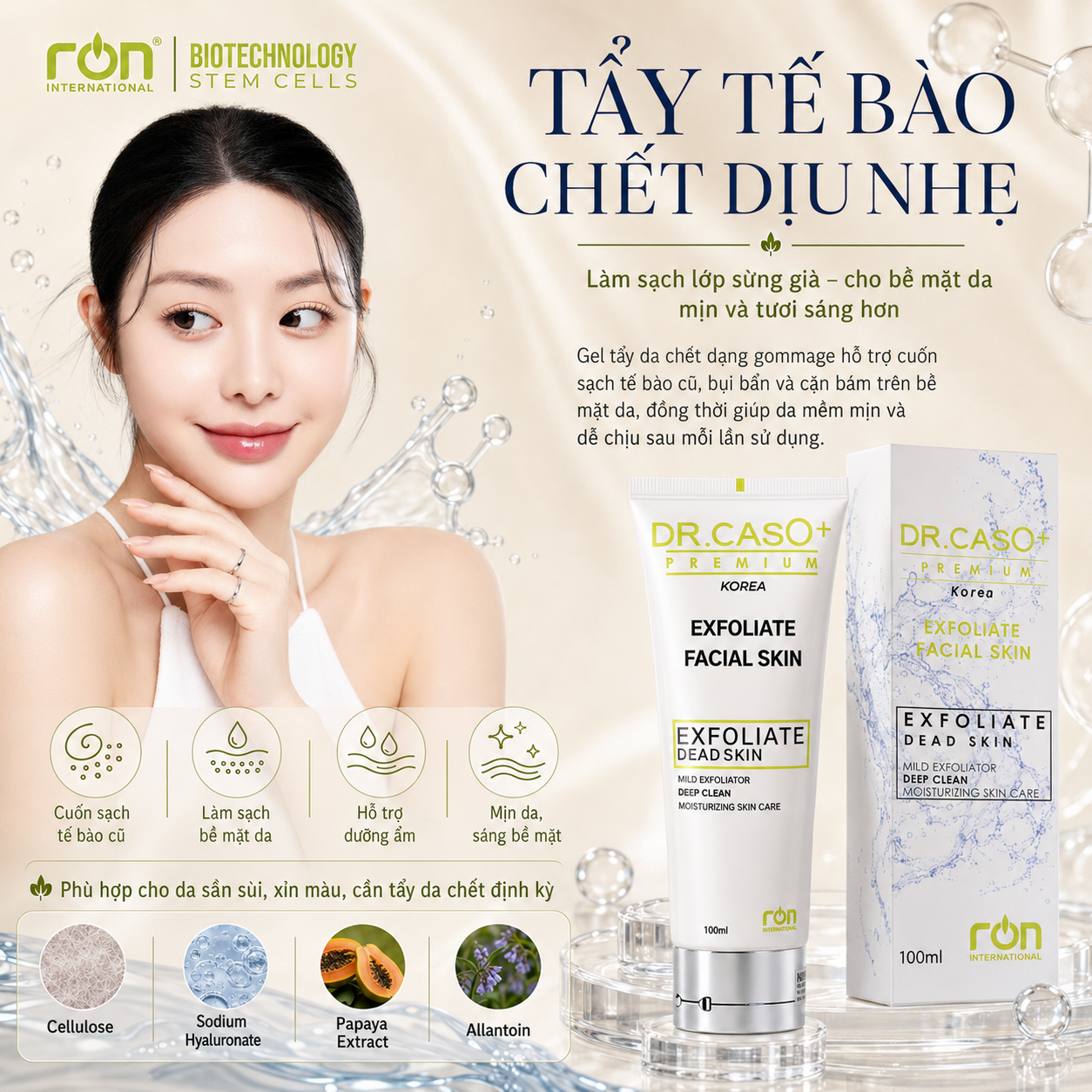 Dr.Caso+ Premium Exfoliate Facial Skin 100ml/Tẩy da chết mặt 100ml